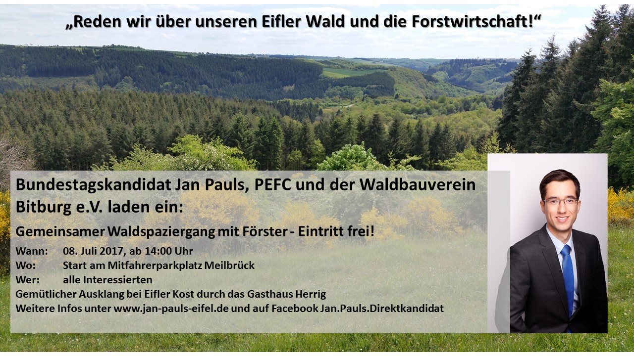 Einladung des Waldbauvereins Bitburg e. V. und des PEFC zum informativen Waldspaziergang mit Jan Pauls